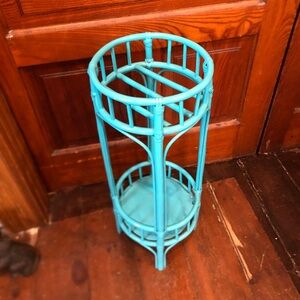 Vtg Turquoise Wicker Plant Stand